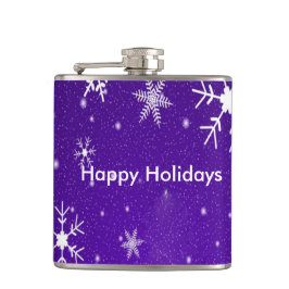 ホワイトスノーフレークスブルーバックグラッドビニールフラ包まれたスコ フラスク