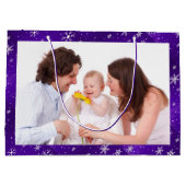 ホワイトスノーフレークスブルーパープルバックグラッド大抱き枕 ラージペーパーバッグ (裏面)