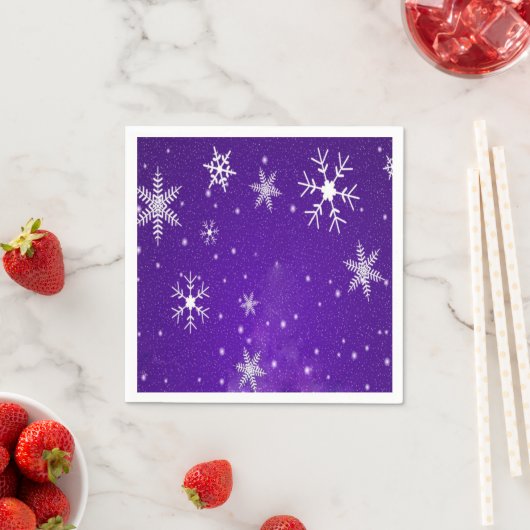 ホワイトスノーフレークスブルーパープルバックグラッド紙ナプキンス スタンダードカクテルナプキン (インサイチュ)