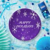 ホワイトスノーフレークスブルーパープルバックグリッド紙プレート ペーパープレート (パーティー)