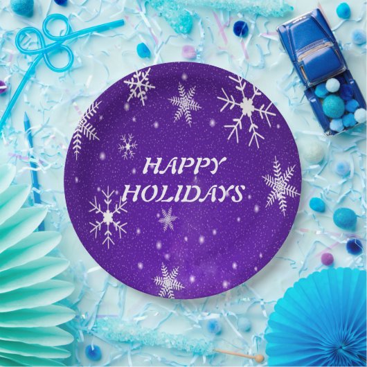 ホワイトスノーフレークスブルーパープルバックグリッド紙プレート ペーパープレート (パーティー)