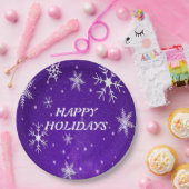 ホワイトスノーフレークスブルーパープルバックグリッド紙プレート ペーパープレート (パーティー)