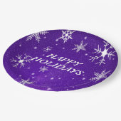 ホワイトスノーフレークスブルーパープルバックグリッド紙プレート ペーパープレート (アングル)