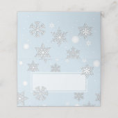 ホワイトスノーフレークスブルー結婚ズ折り畳み座席表 プレイスカード (外部開封)