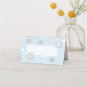 ホワイトスノーフレークスブルー結婚ズ折り畳み座席表 プレイスカード (正面)