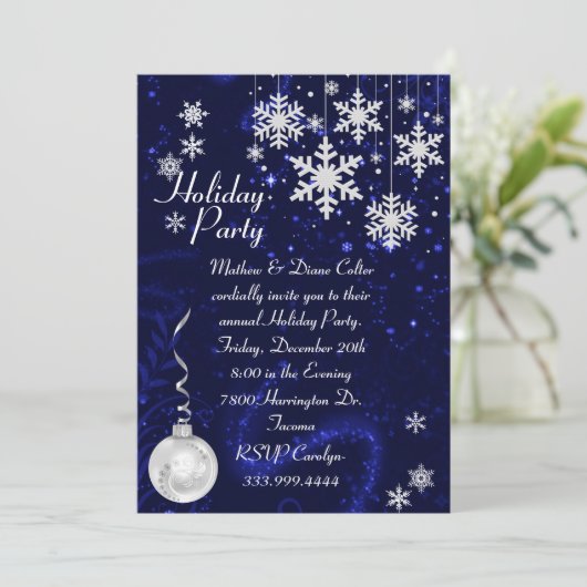 ホワイトスノーフレークスホリデーパーティー招待状 招待状 (スタンド正面)