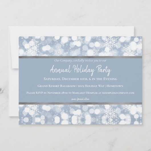 ホワイトスノーフレークスホリデーパーティー招待状 招待状 (正面)