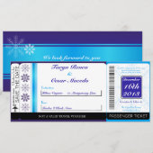 ホワイトスノーフレークスボーディングパス結婚式招待状 招待状 (正面/裏面)