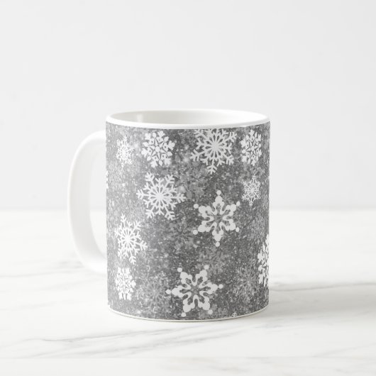ホワイトスノーフレークスラグジュアリーグレーエレガントクリスマス コーヒーマグカップ (正面左)