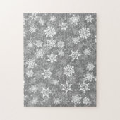 ホワイトスノーフレークスラグジュアリーグレーエレガントクリスマス ジグソーパズル (縦)