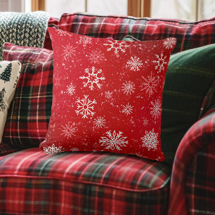 ホワイトスノーフレークスルビーレッド クッション