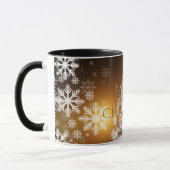 ホワイトスノーフレークツリー金ゴールドクリスマスホリデー マグカップ (左)