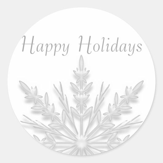 ホワイトスノーフレークハッピーホリデーズ封筒用シール ラウンドシール (正面)