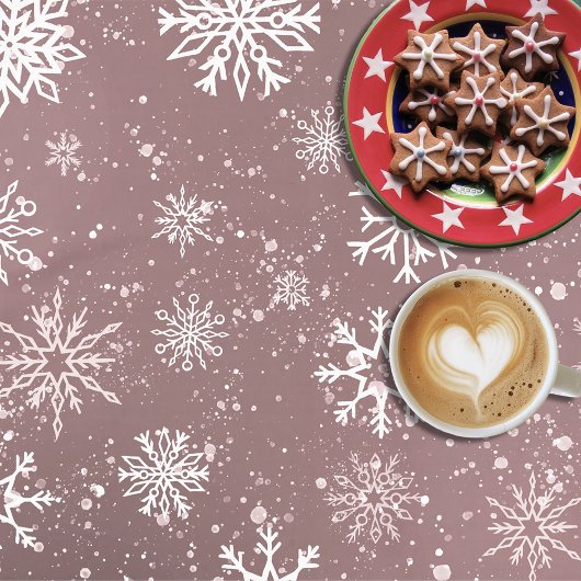 ホワイトスノーフレークバラピンク テーブルクロス