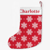 ホワイトスノーフレークパターンとモノグラムレッドホリデー スモールクリスマスストッキング (裏面)