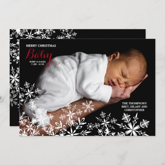 ホワイトスノーフレークフォトホリデーカード シーズンカード (正面/裏面)