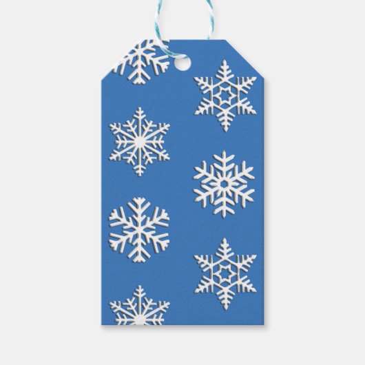 ホワイトスノーフレークプリント、カスタマイズ可能な背景 ギフトタグ (正面)