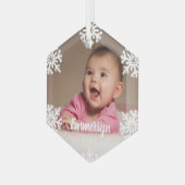 ホワイトスノーフレークベビー写真 ガラスオーナメント (正面左)