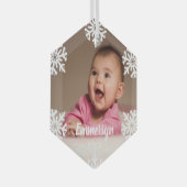 ホワイトスノーフレークベビー写真 ガラスオーナメント (正面右)