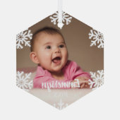 ホワイトスノーフレークベビー写真 ガラスオーナメント (裏面)