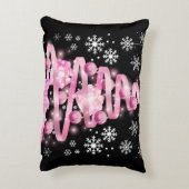 ホワイトスノーフレークライトピンクリボンクリスマスツリー アクセントクッション (裏面(縦))