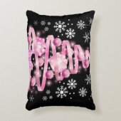 ホワイトスノーフレークライトピンクリボンクリスマスツリー アクセントクッション (正面(垂直))