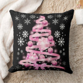 ホワイトスノーフレークライトピンクリボンクリスマスツリー クッション (ブランケット)