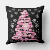 ホワイトスノーフレークライトピンクリボンクリスマスツリー クッション (裏面)