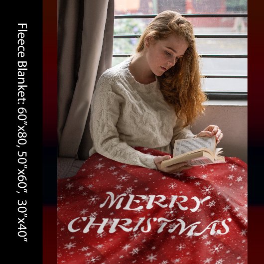 ホワイトスノーフレークレッドバックグラウンドフリースブランケット フリースブランケット