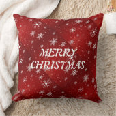ホワイトスノーフレークレッドバックグラウンド装飾用クッション クッション (ブランケット)