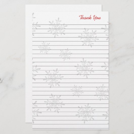 ホワイトスノーフレーク並んだクリスマスサンキューサンキュー紙 便箋 (正面/裏面)