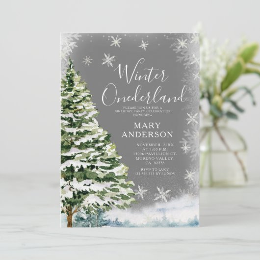 ホワイトスノーフレーク冬のオーネダーランド1st誕生日 招待状 (スタンド正面)