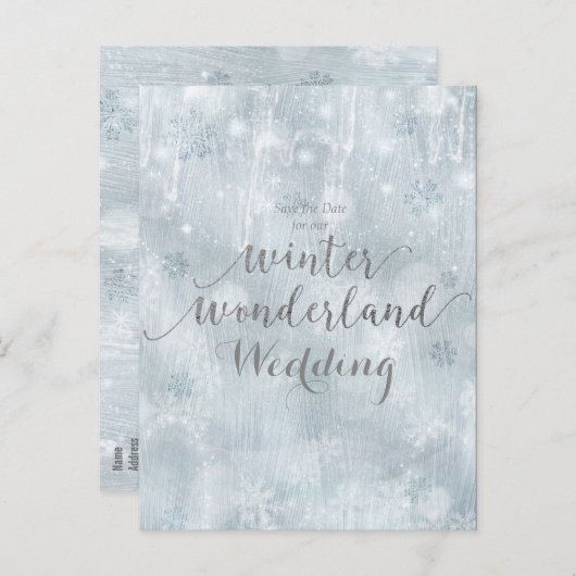 ホワイトスノーフレーク冬のワンダーランド日付を保存 案内ポストカード (正面/裏面)