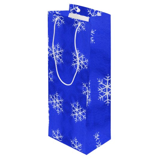 ホワイトスノーフレーク明るい青の背景 ワインギフトバッグ (裏面アングル)