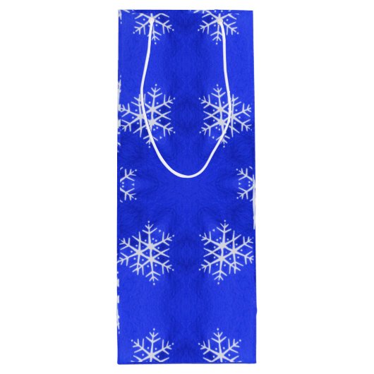 ホワイトスノーフレーク明るい青の背景 ワインギフトバッグ (裏面)