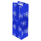ホワイトスノーフレーク明るい青の背景 ワインギフトバッグ (正面アングル)