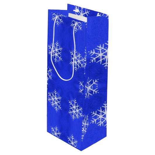 ホワイトスノーフレーク明るい青の背景 ワインギフトバッグ (正面アングル)