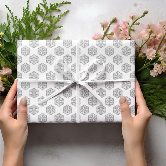 ホワイトスノーフレーク星模様 ラッピングペーパーシート