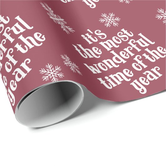 ホワイトスノーフレーク最も素晴らしいタイム文字オンマルーン ラッピングペーパー (ロールコーナー)