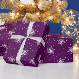 ホワイトスノーフレーク水玉パープルクリスマス ラッピングペーパー