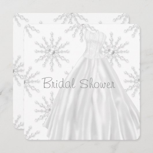 ホワイトスノーフレーク結婚ズドレスブライダルシャワー 招待状 (正面/裏面)