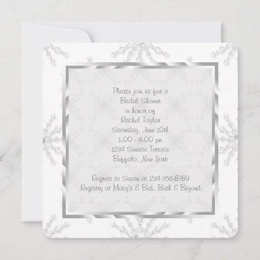 ホワイトスノーフレーク結婚ズドレスブライダルシャワー 招待状 (裏面)