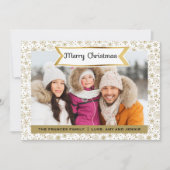 ホワイトスノーフレーク金ゴールドフォトクリスマスカード シーズンカード (正面)