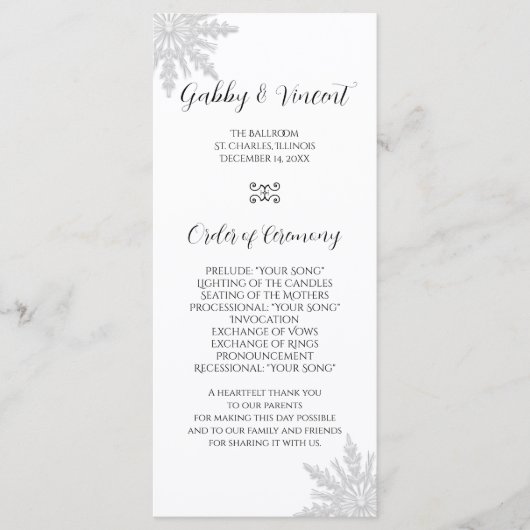 ホワイトスノーフレーク・ウィンターウェディングプログラム プログラム (正面)