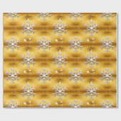 ホワイトスノーフレーク・オン・金ゴールド・クリスマス ラッピングペーパー (フラット)
