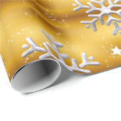 ホワイトスノーフレーク・オン・金ゴールド・クリスマス ラッピングペーパー (ロールコーナー)