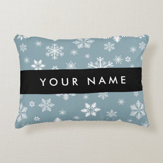 ホワイトスノーフレーク,グレー,あなたの名前,パーソナライズ アクセントクッション (正面)