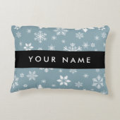 ホワイトスノーフレーク，グレー，あなたの名前，パーソナライズ アクセントクッション (裏面)