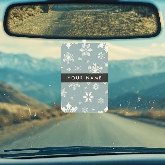ホワイトスノーフレーク，グレー，あなたの名前，パーソナライズ カーエアーフレッシュナー