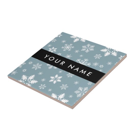 ホワイトスノーフレーク,グレー,あなたの名前,パーソナライズ タイル (側面)